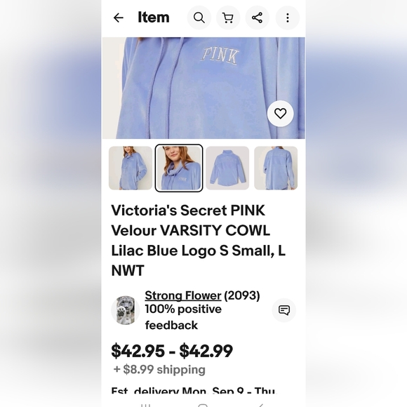 Victoria's Secret Light blue VELOUR VARSITY COWL -READ DESCRIPTION - Picture 12 of 12